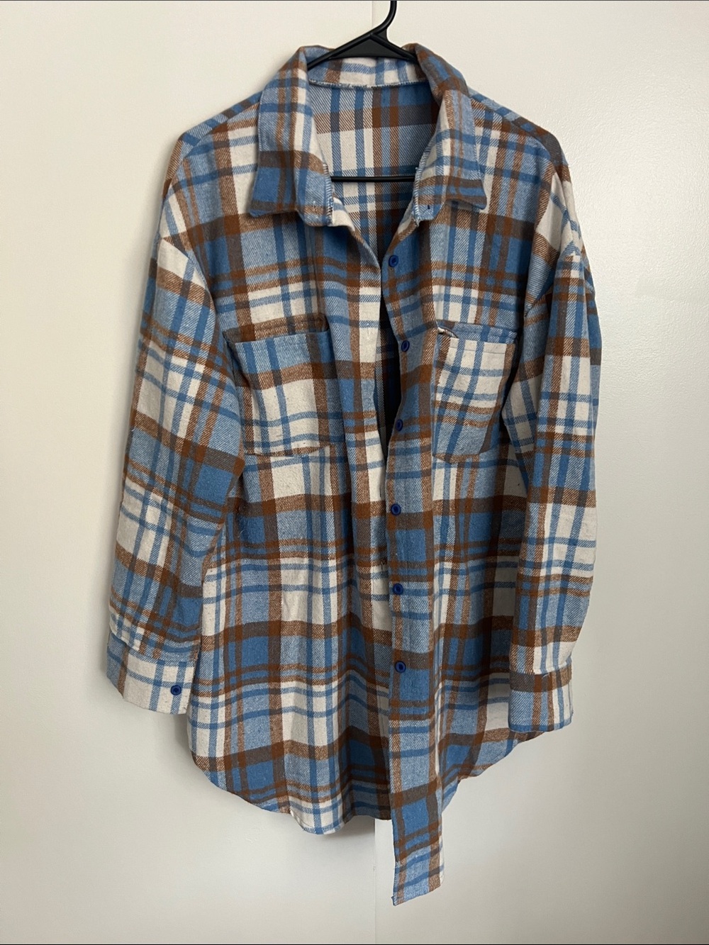 Blue & Brown Plaid Button-Front Shirt Jacket